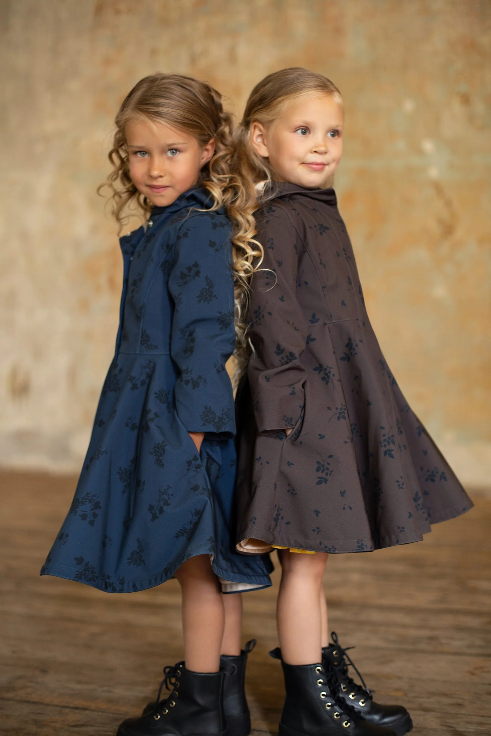 Dark Brown Coat with Black Floral Print for Girls | Velvet Leaves - Image 6