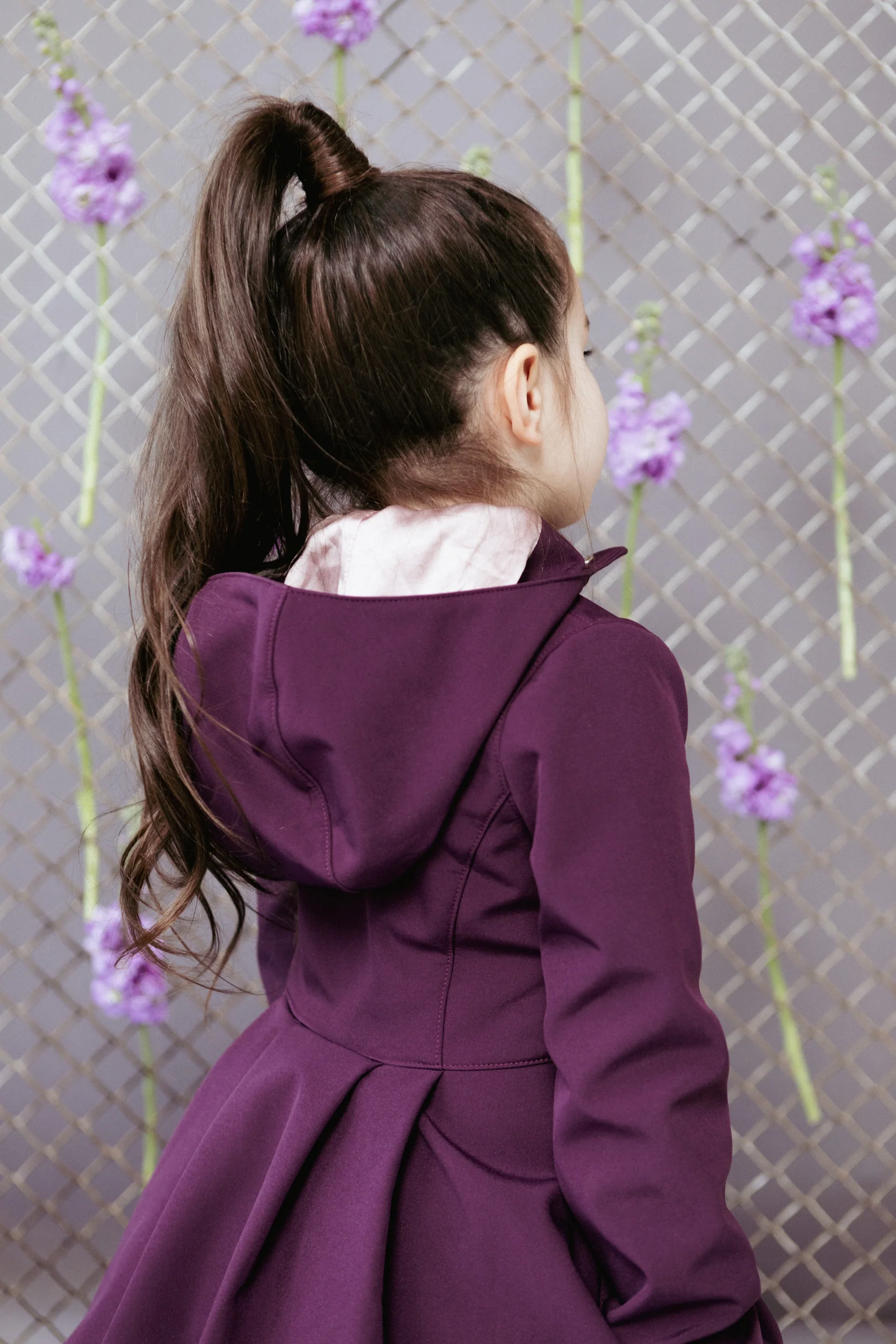 Dark Purple Flared Coat for Girls | Ruby Purple - Image 3