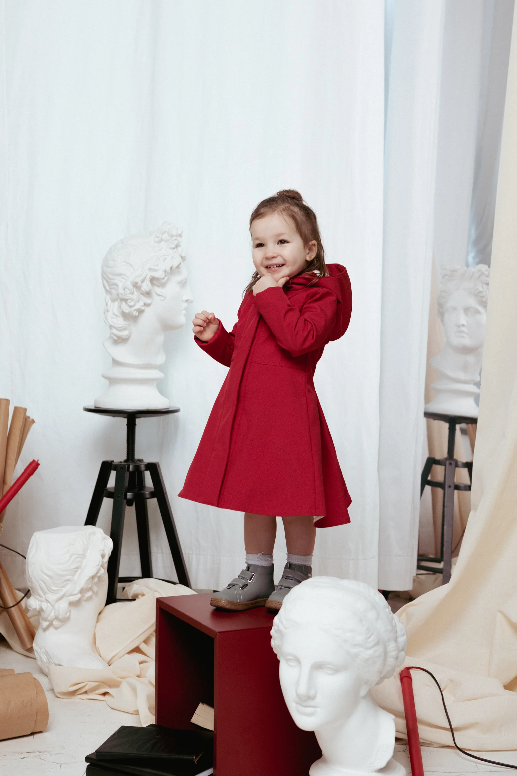 Dark Red Flared Coat for Girls | Scarlet Red - Image 3