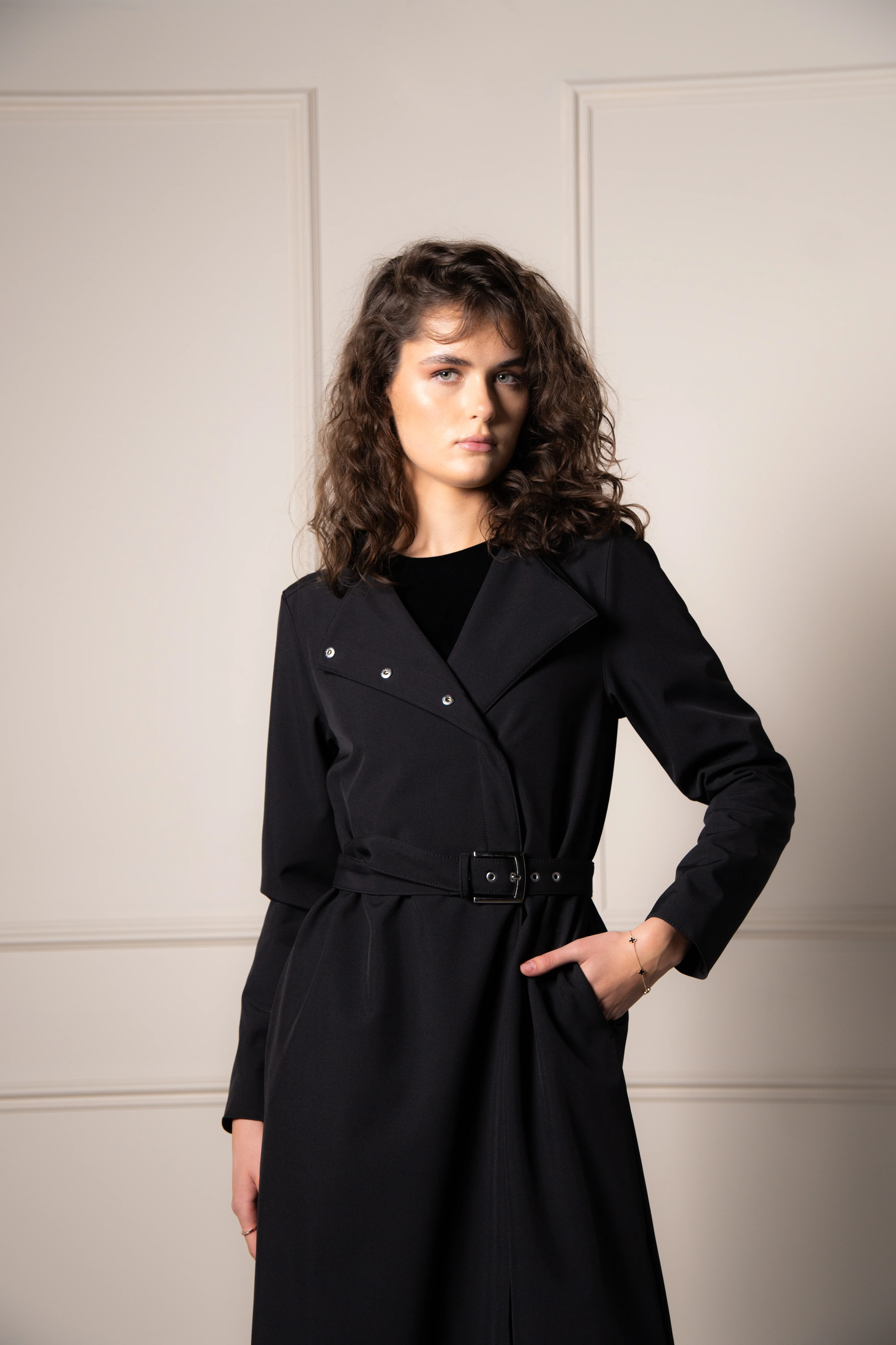 Double Breasted Coat with Trapeze Cut in Black | Black Classic - Image 10