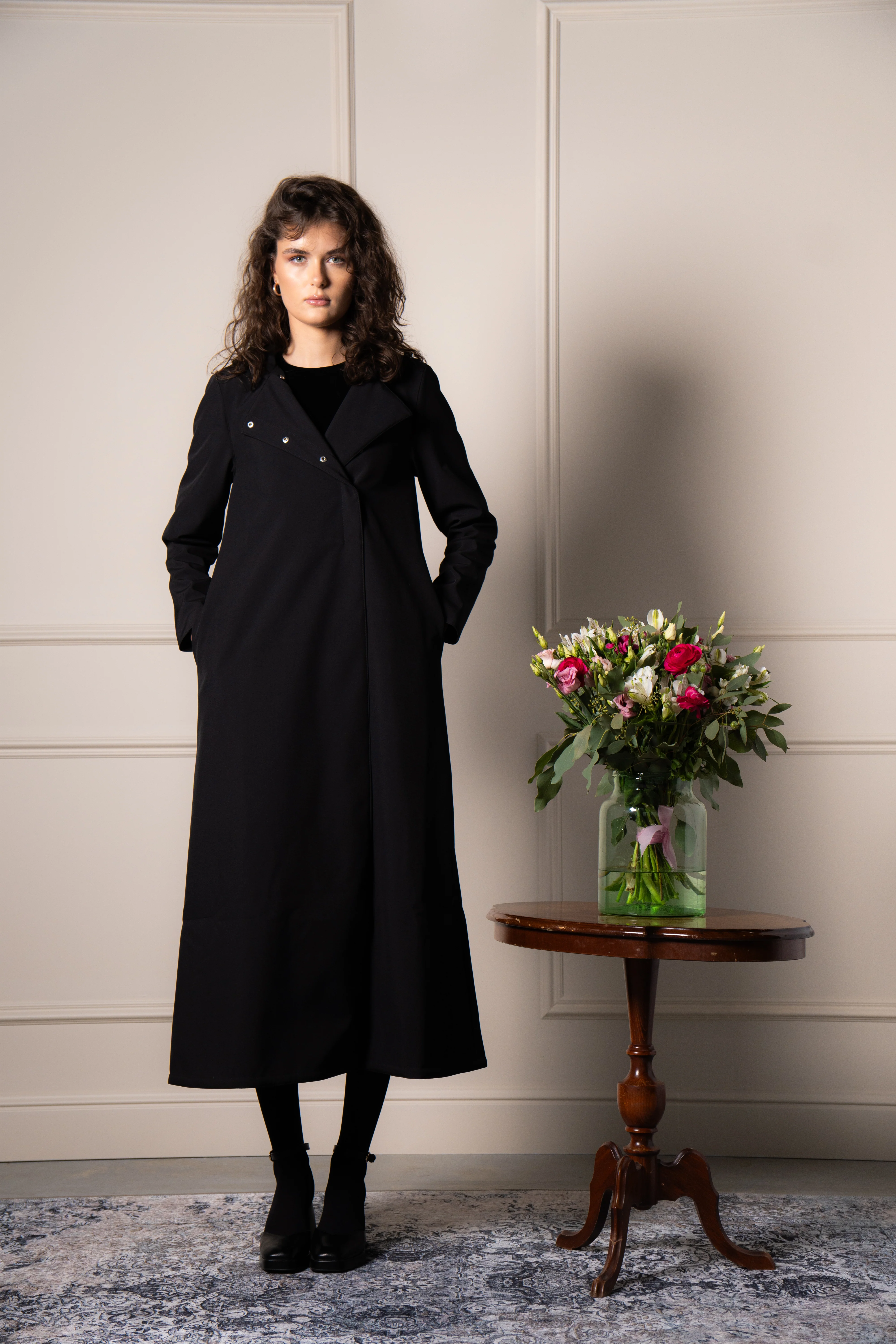 Double Breasted Coat with Trapeze Cut in Black | Black Classic - Image 6