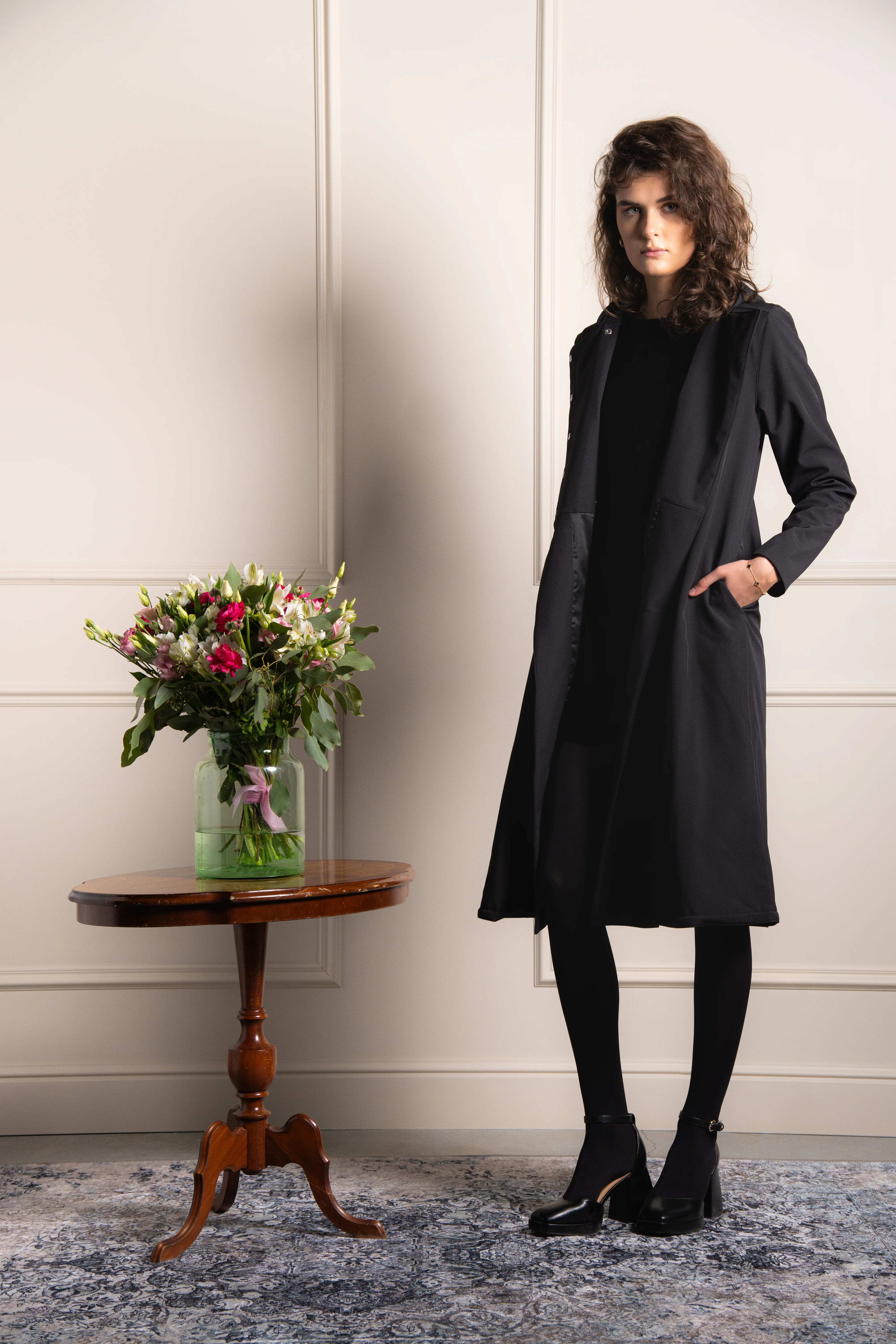 Double Breasted Coat with Trapeze Cut in Black | Black Classic - Image 7