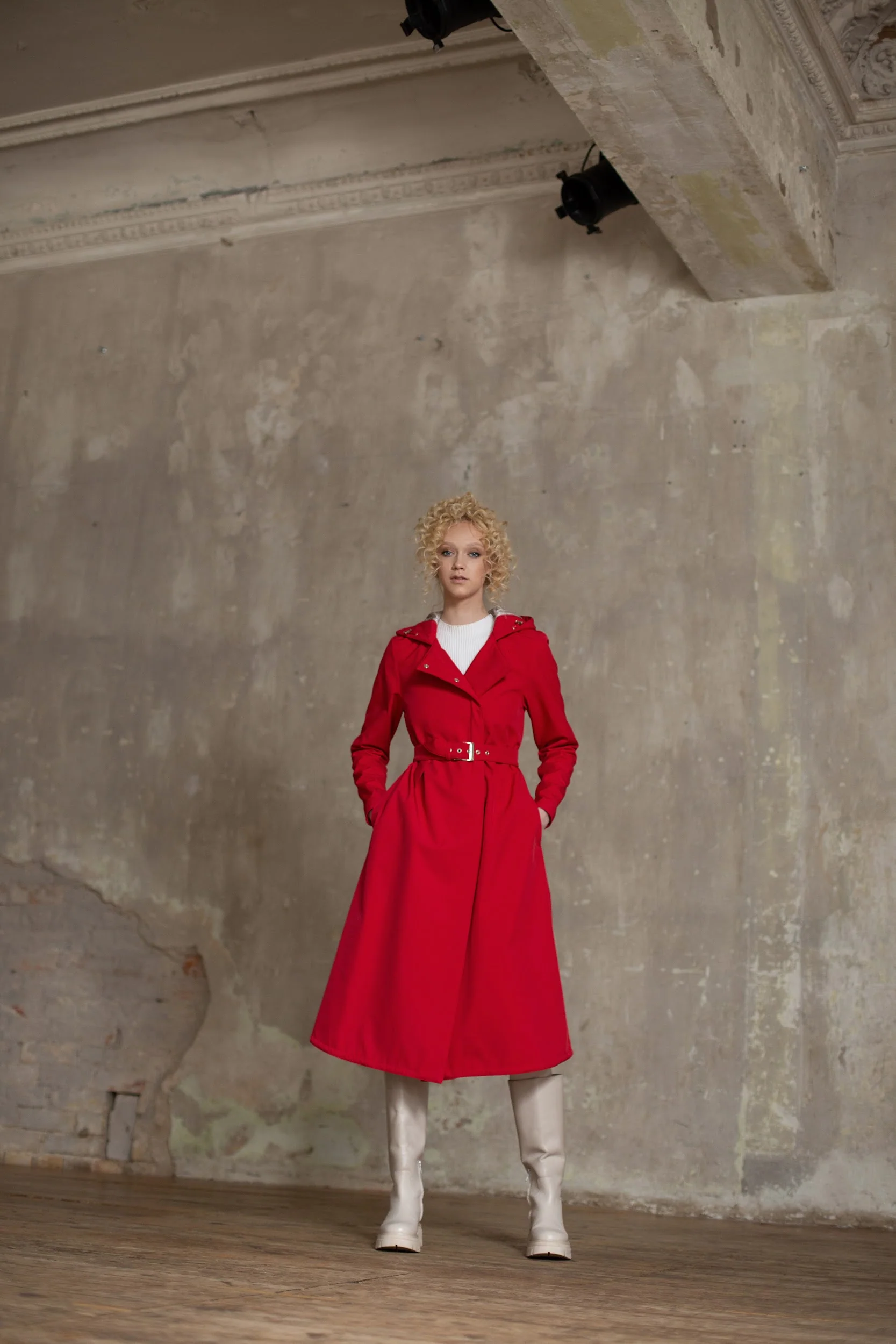 Double Breasted Trapeze Coat in Bright Red | Classic Red - Image 7