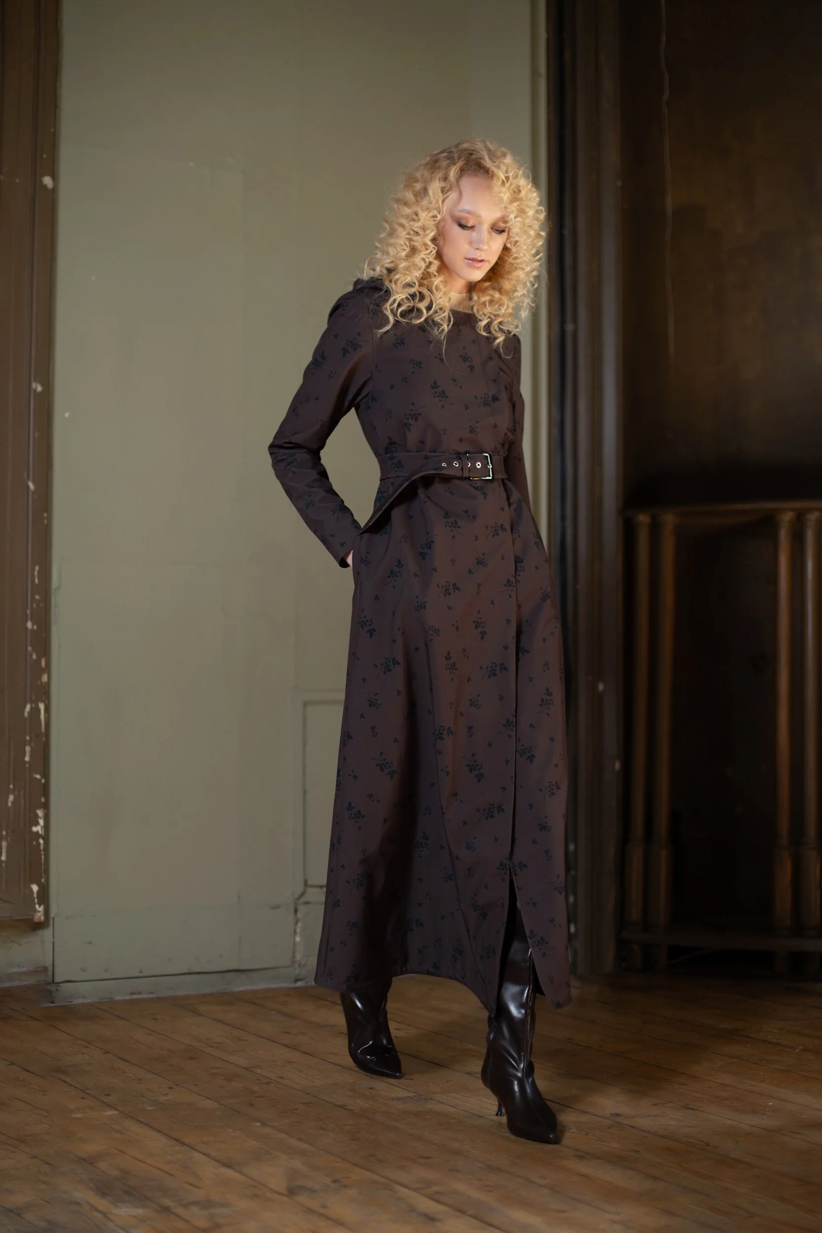 Double Breasted Trapeze Coat in Dark Brown | Velvet Leaves - Image 6