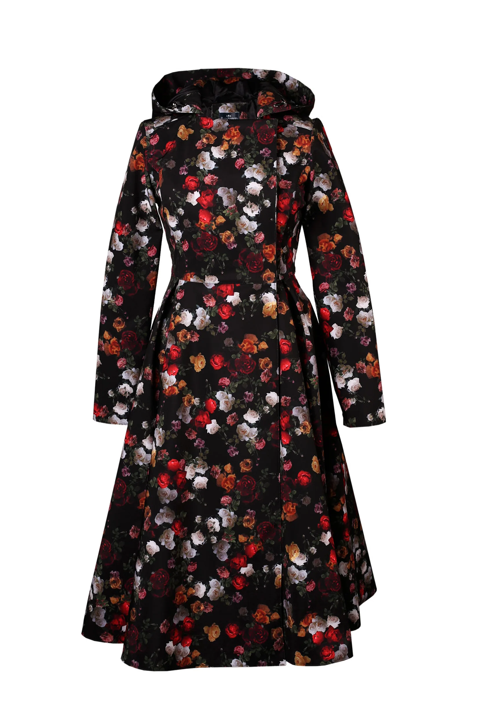 Double Breasted Trench Coat in Black and Red | Rose Garden - Image 8