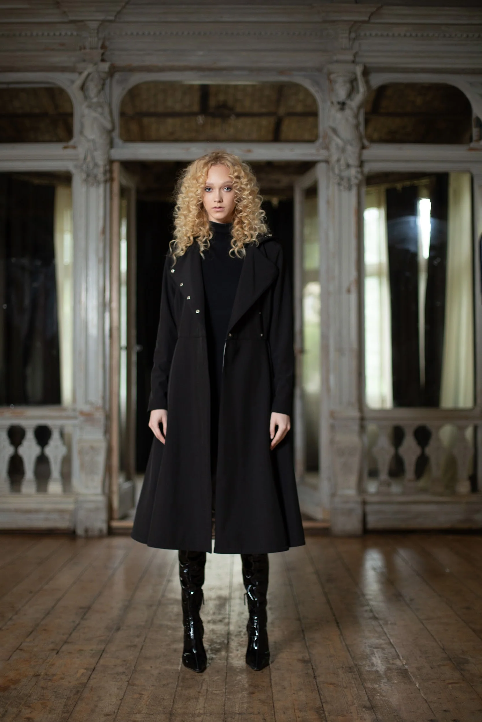 Double Breasted Trench Coat in Solid Black | Queen of Spades - Image 7