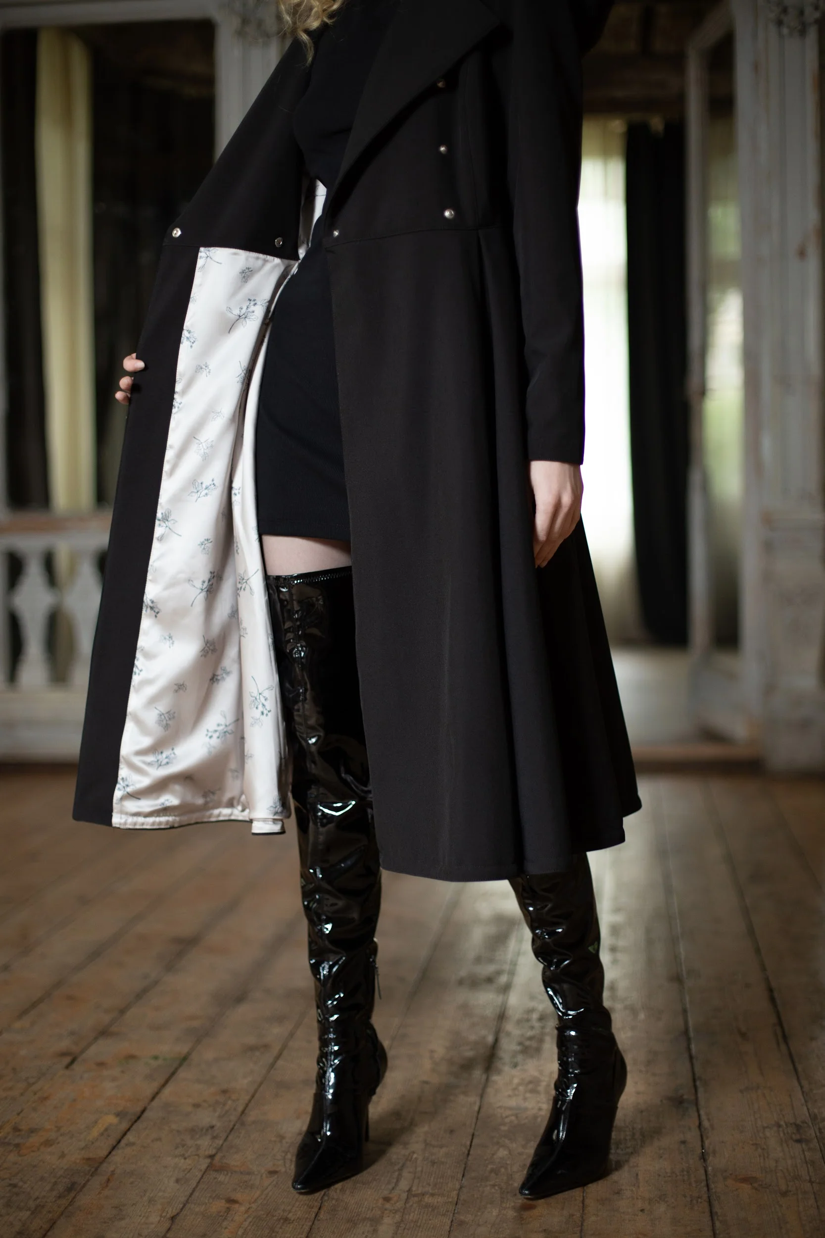 Double Breasted Trench Coat in Solid Black | Queen of Spades - Image 8