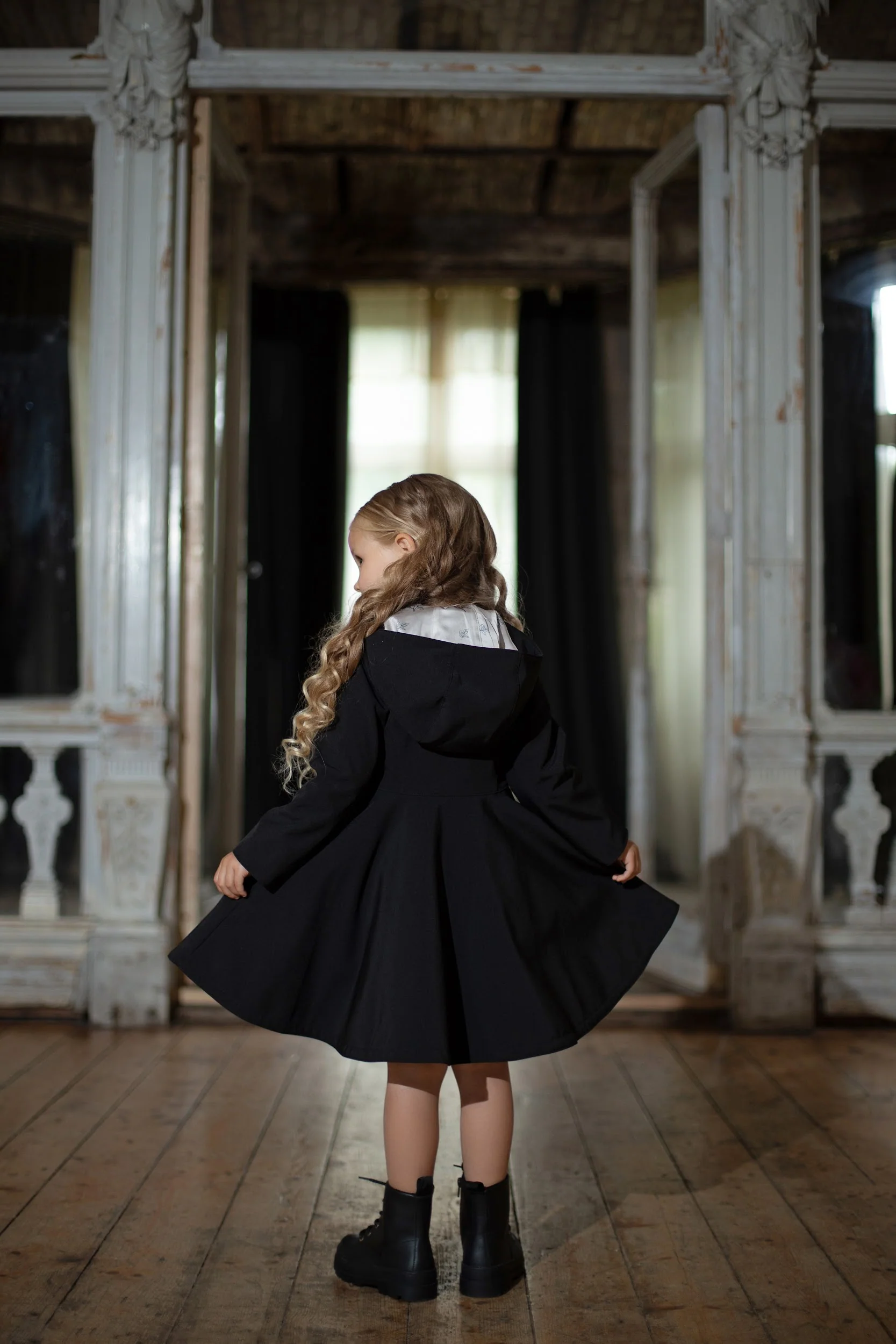 Fitted and Flared Coat for Girls in Black | Queen of Spades - Image 4