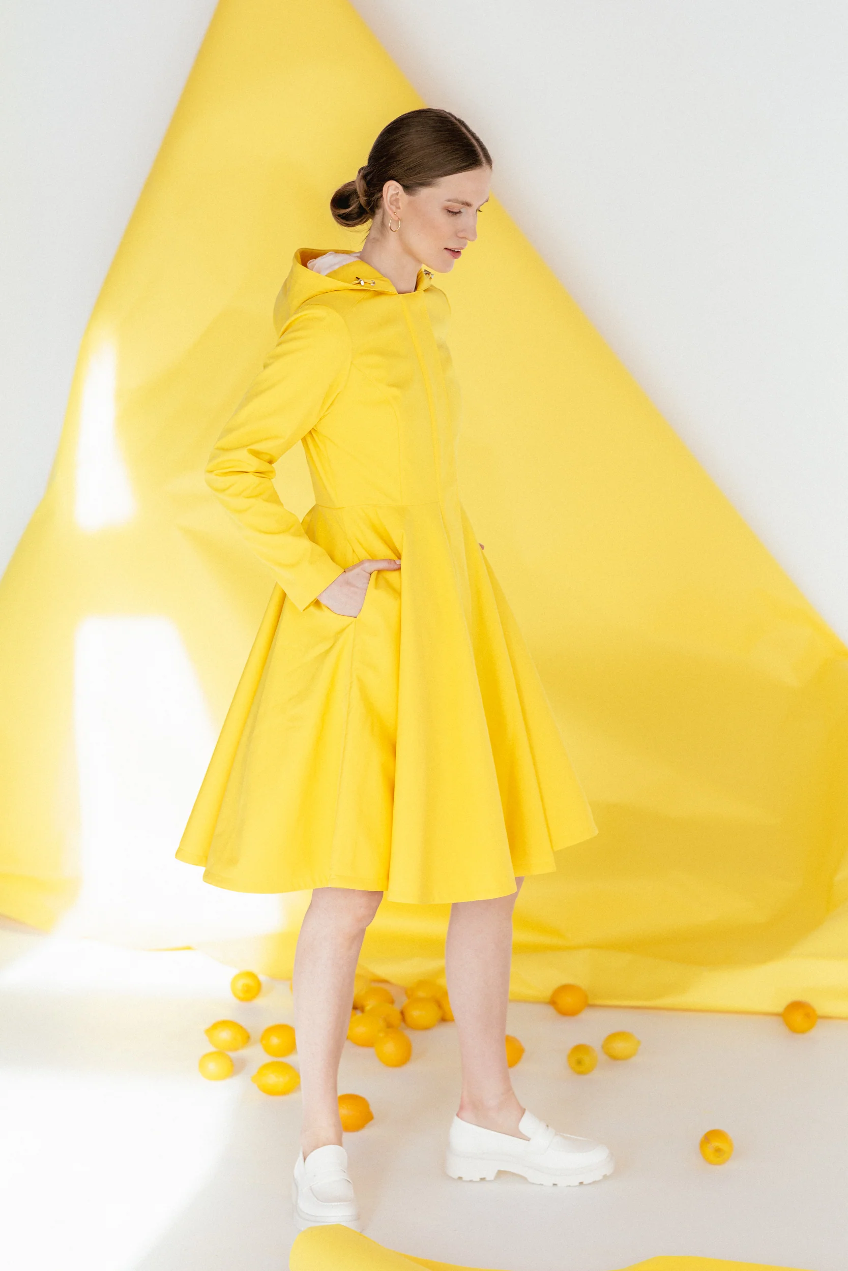 Fitted and Flared Coat with Full Circle Skirt in Bright Yellow | Yellow Sun - Image 5