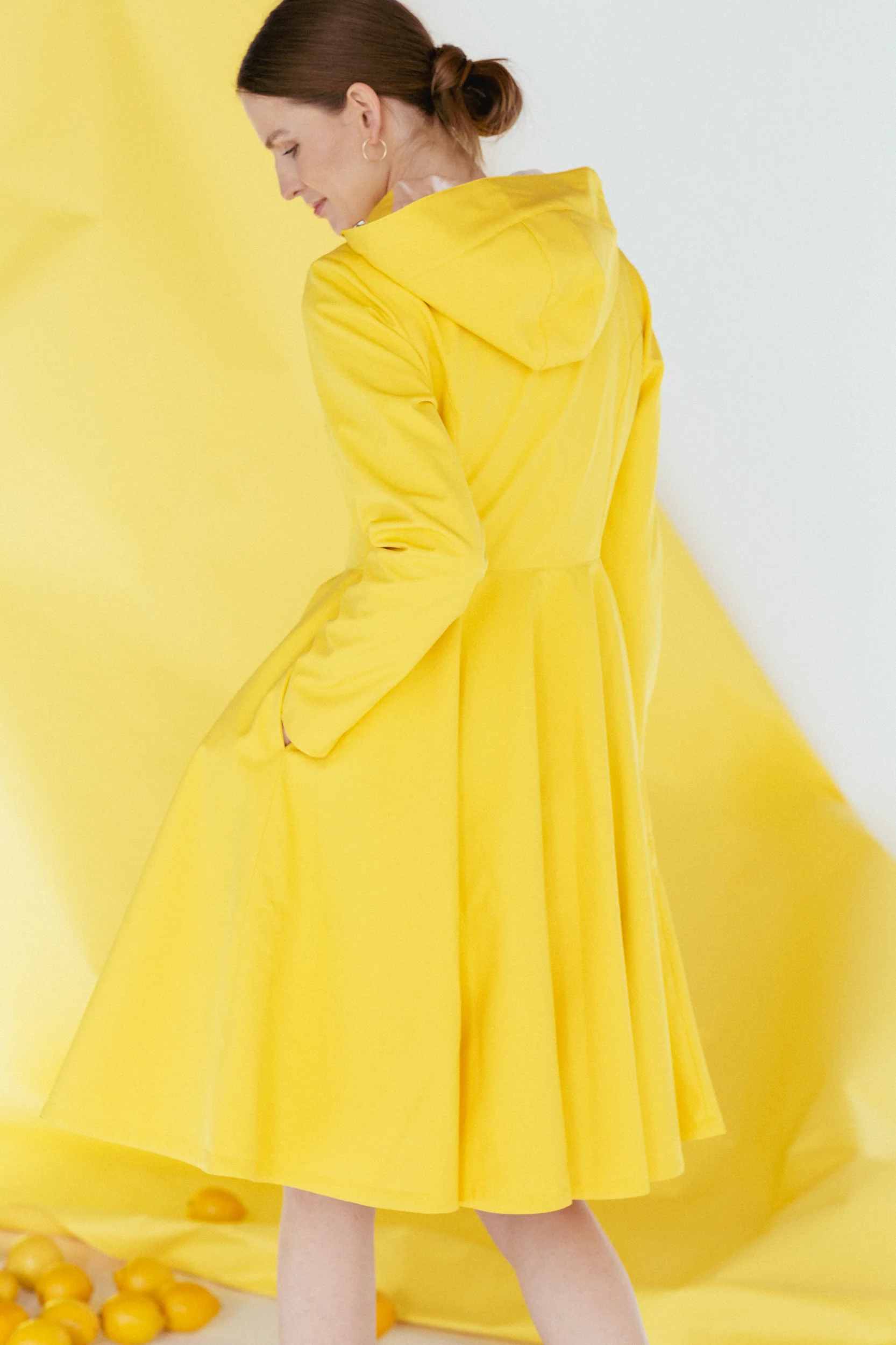 Fitted and Flared Coat with Full Circle Skirt in Bright Yellow | Yellow Sun - Image 6