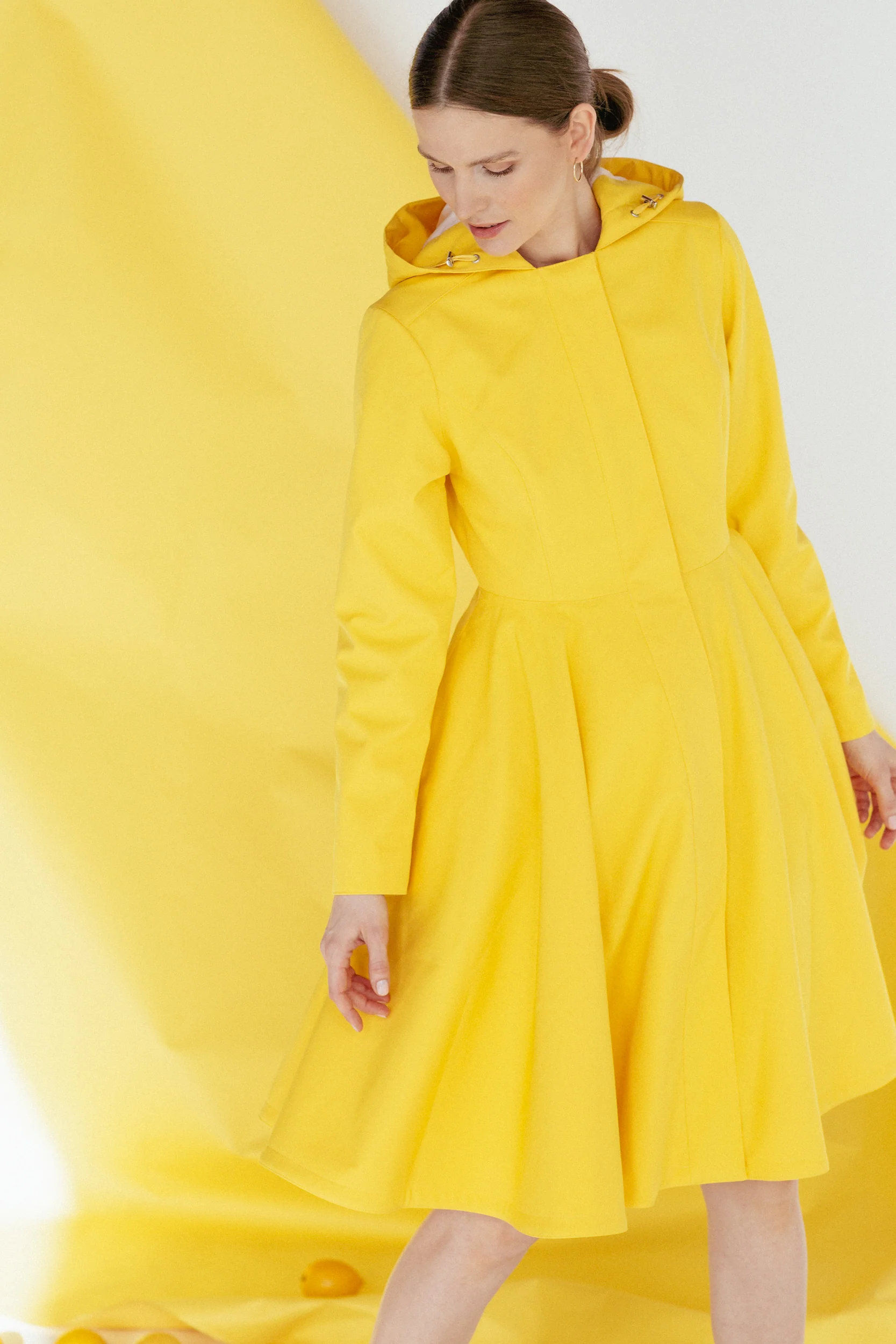 Fitted and Flared Coat with Full Circle Skirt in Bright Yellow | Yellow Sun - Image 7