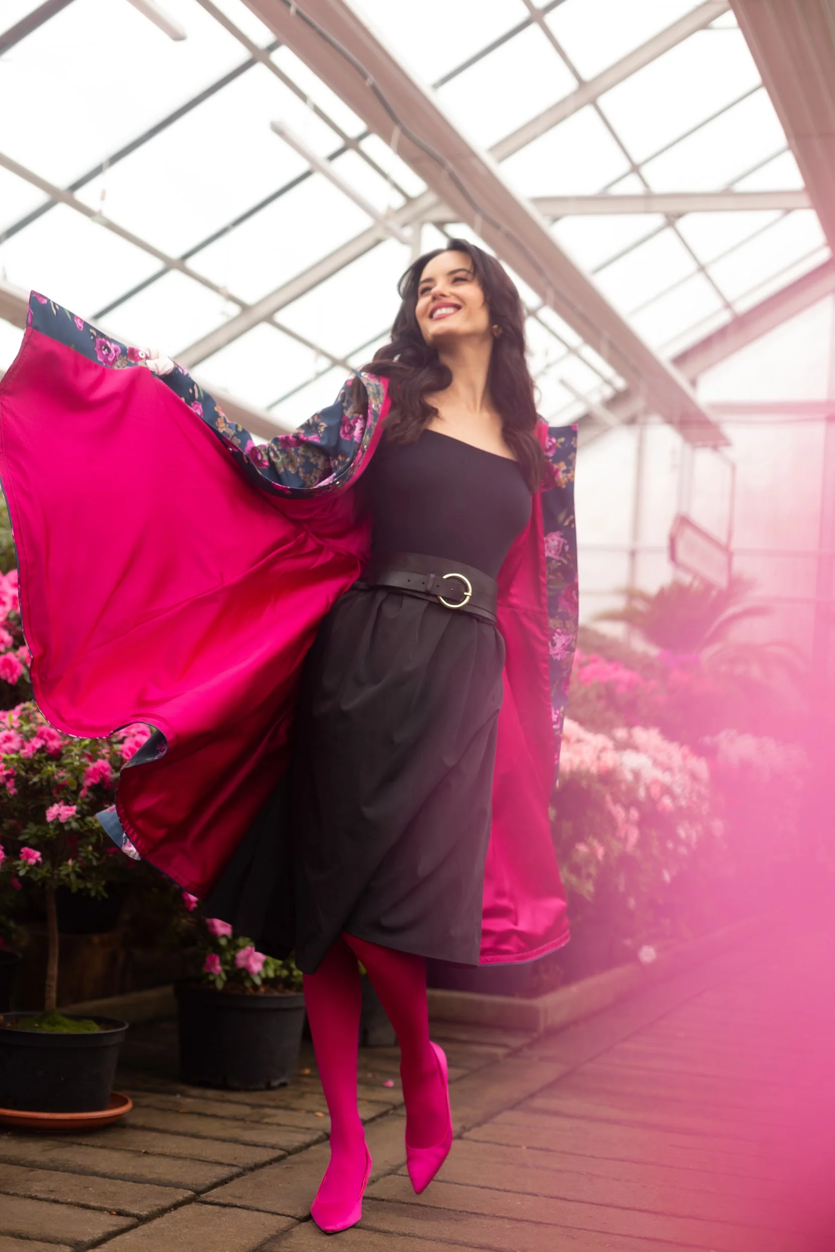 Fit and Flare Coat with Pleated Back in Blue and Pink | Misty Rose - Image 5