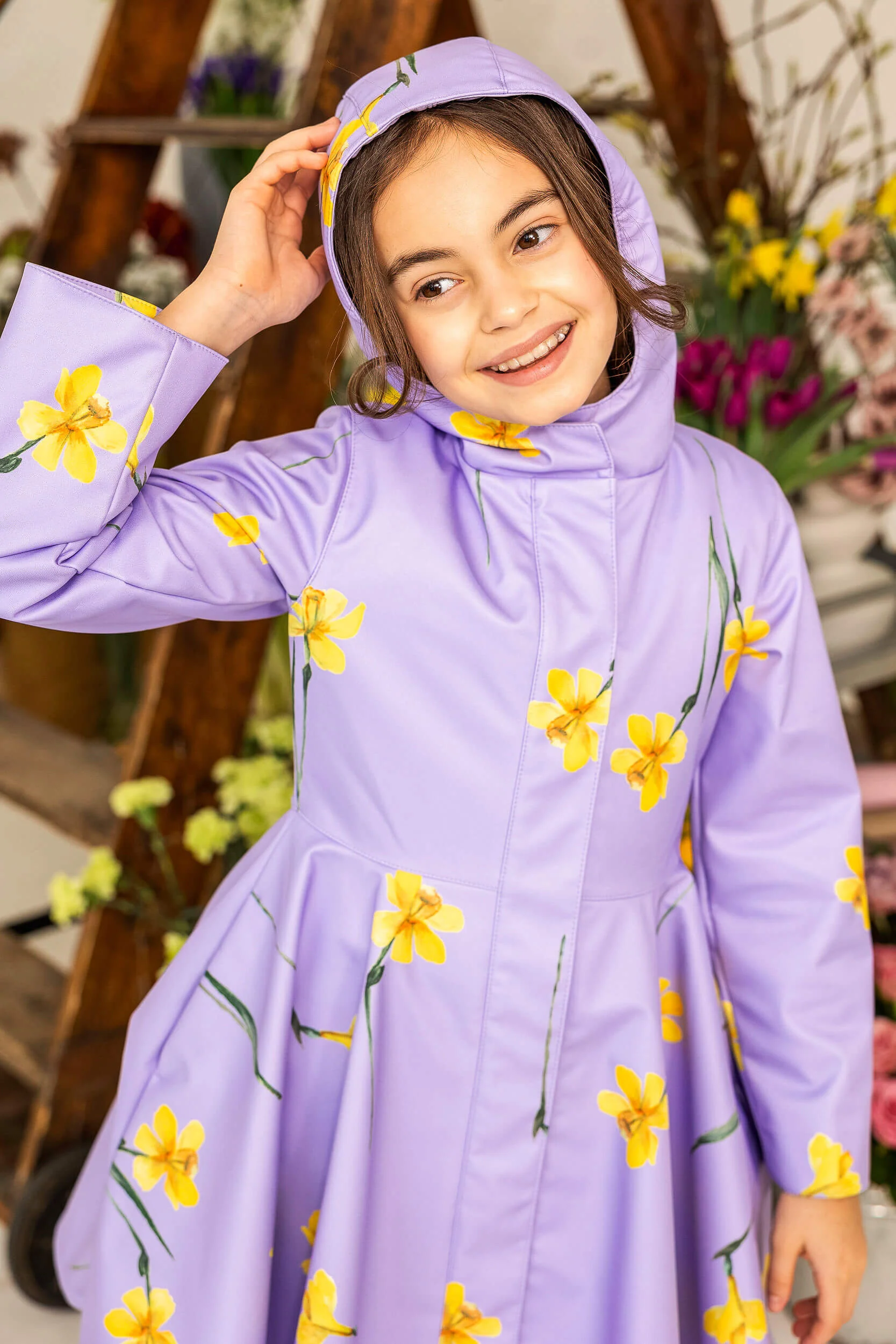 Light Purple Coat for Girls with Flower Print | Lilac Joy - Image 5