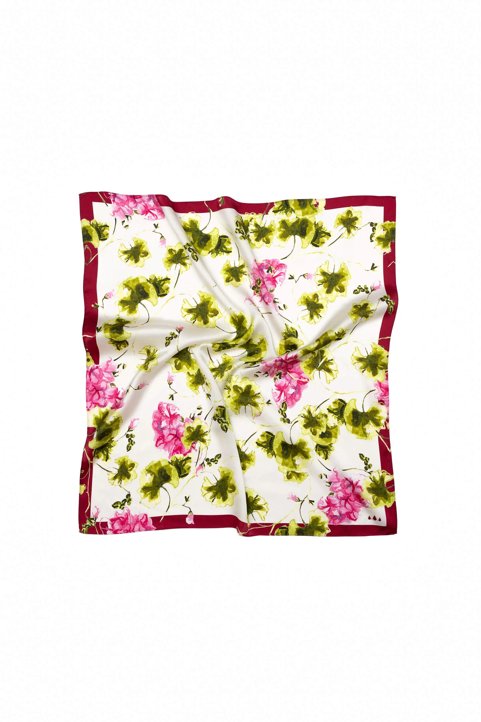 Medium Floral Natural Silk Scarf | Pink & Green - Image 6