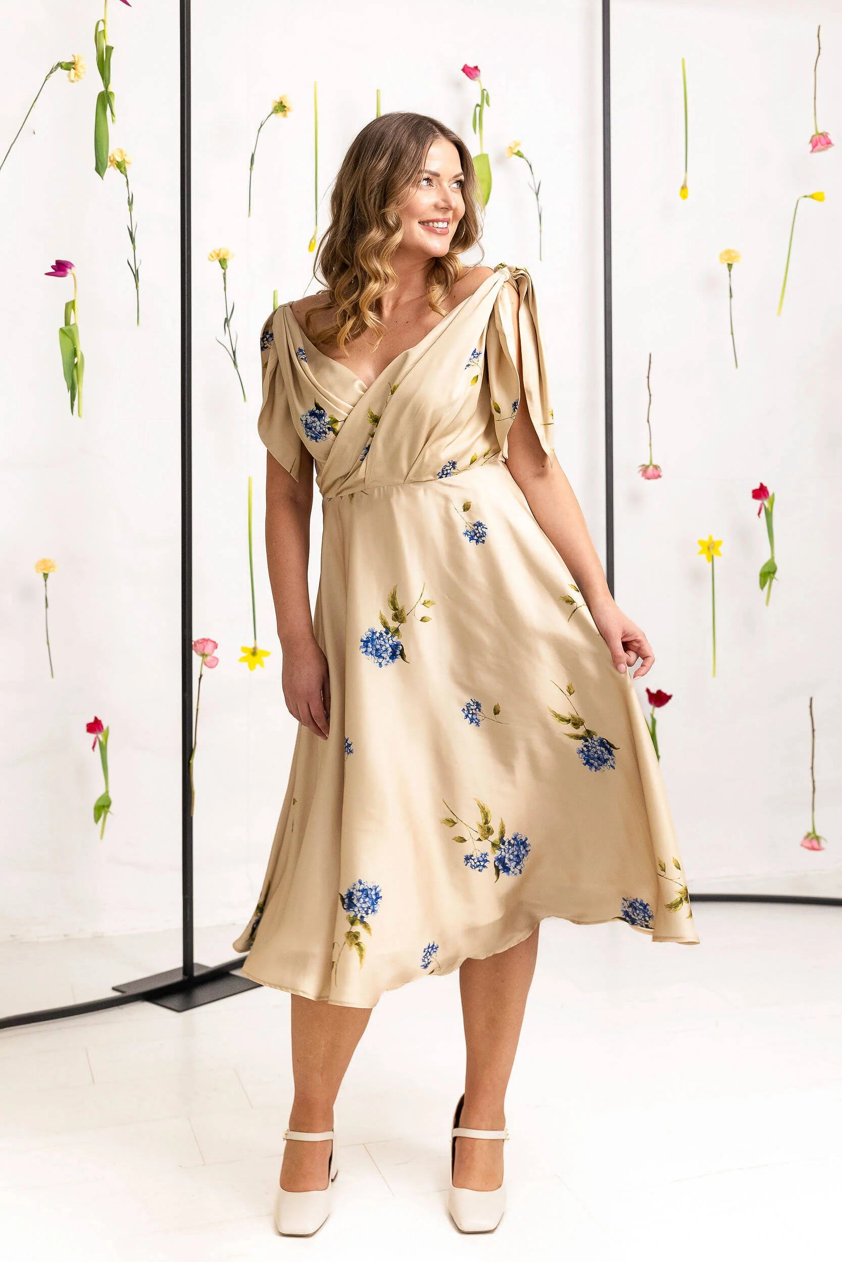 Fit and Flare Floral Dress in Beige | Soft Embrace - Image 8