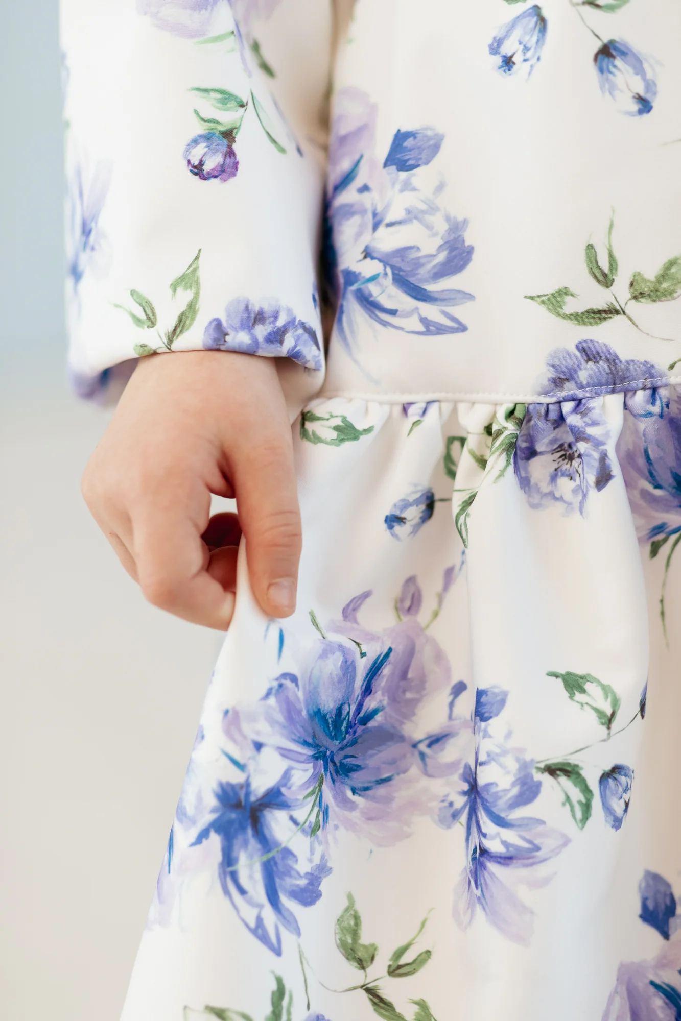 White Trapeze Coat for Girls with Blue Flower Print | Floral Dream - Image 6